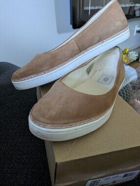 UGG Women's Tan Suede Slip-On Flats with White Platform Sole- Worn twice but too